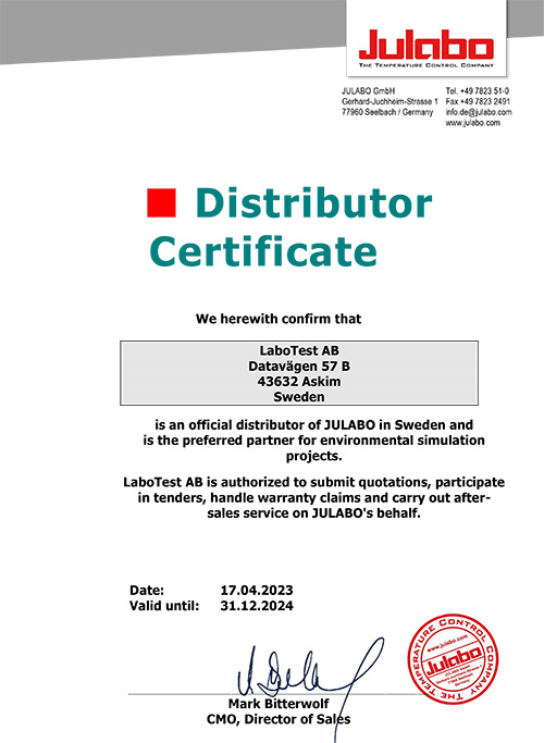 Official distributor of JULABO in Sweden